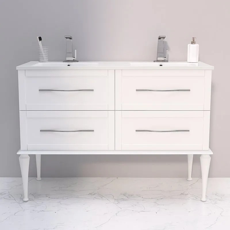 Mobile bagno con lavabo L 120 x P 46 cm bco opaco 2 cassetti per doppia vasca Tiffany