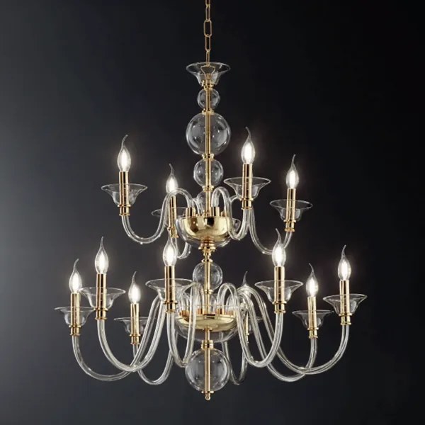 Lampada a sospensione D87 cm TEBE a 12 luci in vetro lavorato a mano ORO