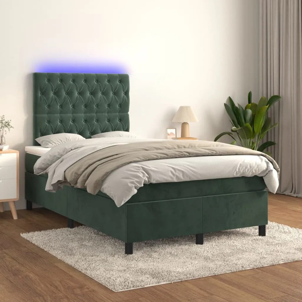 Letto A Molle Con Materasso E Led Verde Scuro 120x200cm Velluto /