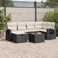 Set Divani da Giardino con Cuscini 7pz Nero Polyrattan 3325492