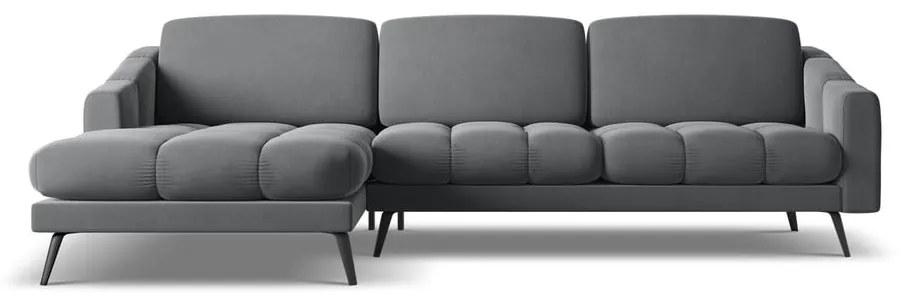 Divano angolare grigio (con penisola a sinistra) con rivestimento in velluto Nalu – Makamii