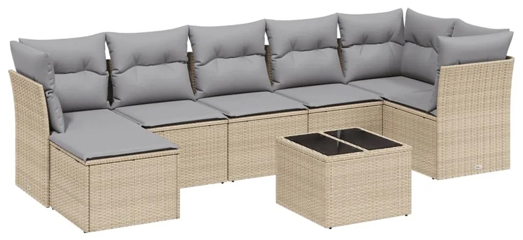 Set divano da giardino 8 pz con cuscini beige misto polyrattan