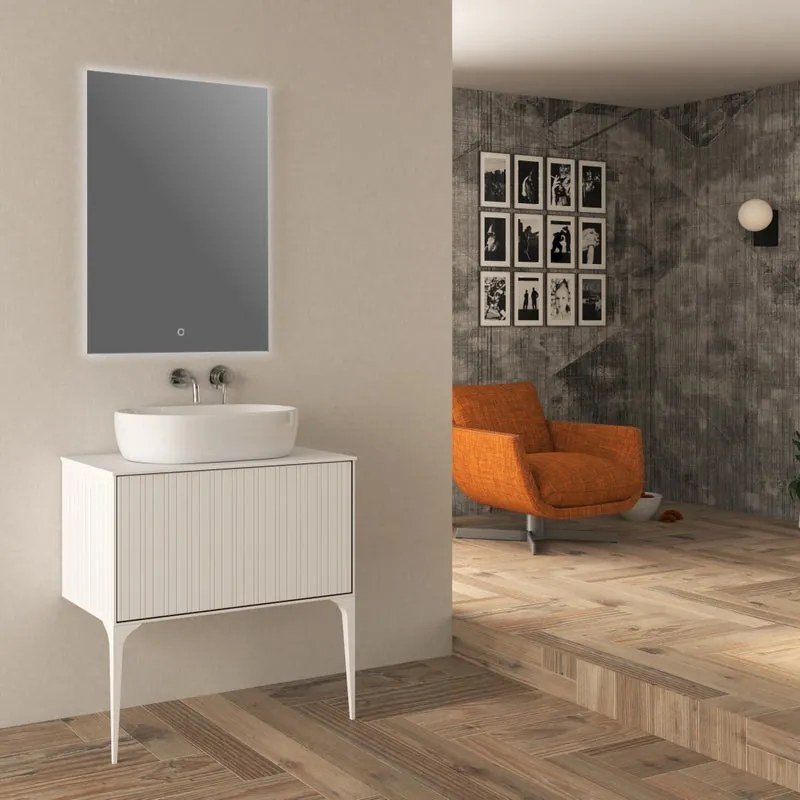 Mobile da bagno sospeso sotto lavabo Domino di Baden Haus L 80 x H 43 x P 46 cm bianco cannettato opaco, 1 cassetto
