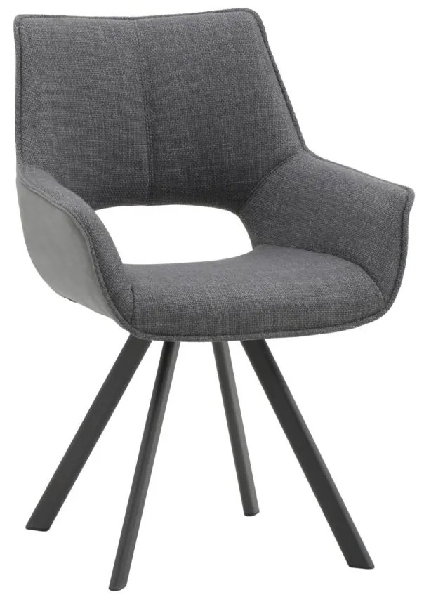 Set di sedie MONTMARTRE in similpelle grigio, tessuto grigio e gambe in metallo nero, con braccioli
