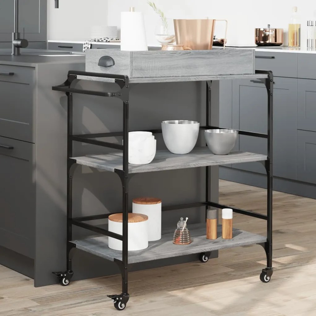 Carrello Cucina Grigio Sonoma 81,5x41x92,5 Cm Legno Multistrato /