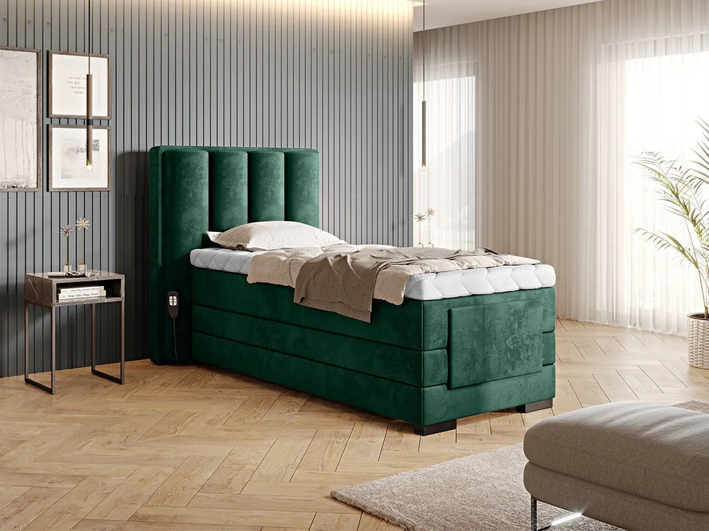 Letto motorizzato singolo boxspring Belize - Tessuto verde scuro