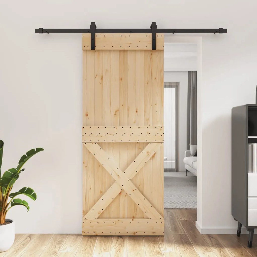 Porta Scorrevole Con Set Hardware 85x210 Cm Legno Massello Pino /