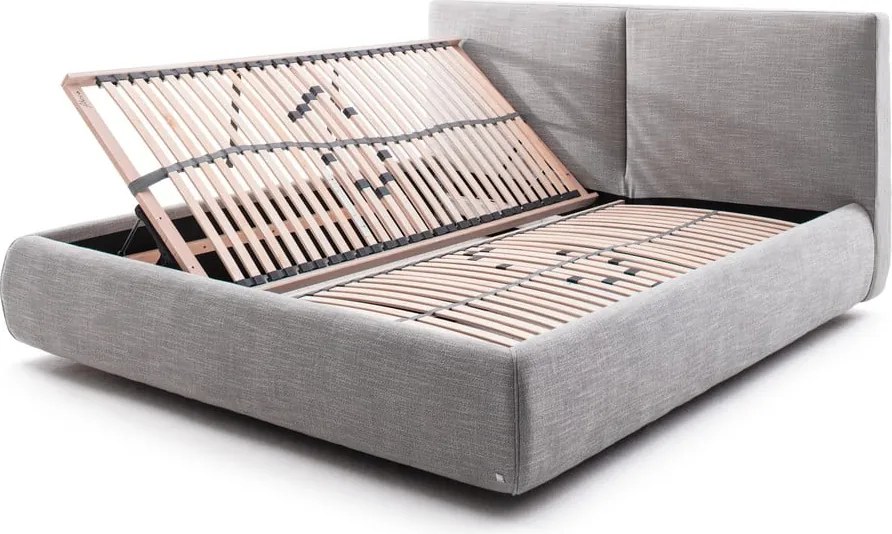 Letto matrimoniale imbottito grigio con contenitore con rete inclusa 180x200 cm Atesio – Meise Möbel