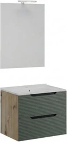 Mobile Bagno Sospeso Comfort 2 Cassetti Dogato 60 Cm Rovere Verde Salvia