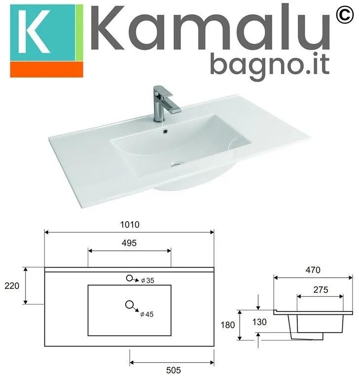Kamalu - lavabo da incasso 101cm vasca mezzaluna litos-k7100
