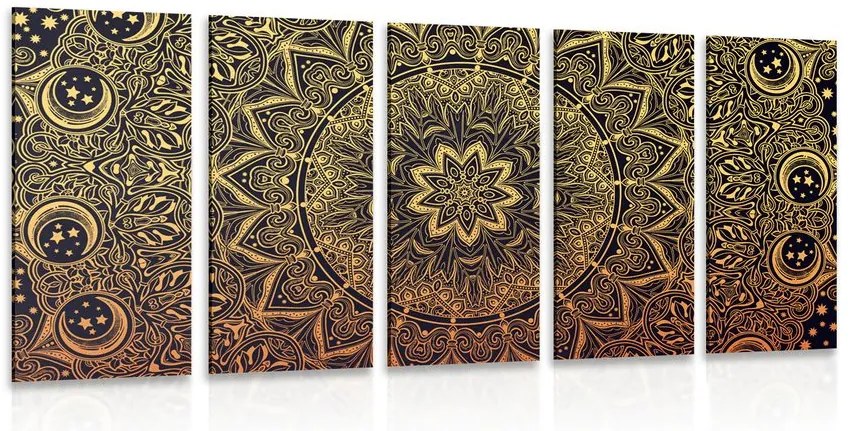 Quadri 5 pezzi – Mandala orientale dorato