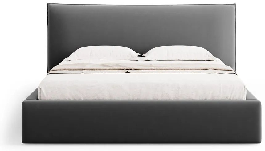 Letto matrimoniale imbottito grigio scuro con contenitore e doghe 140x200 cm Elio - Milo Casa