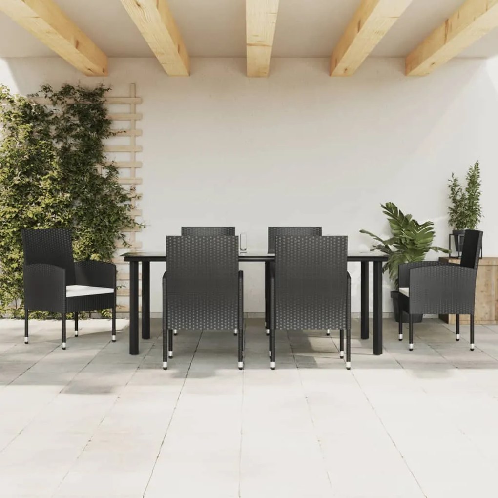 Set da Pranzo da Giardino 7 pz Nero in Polyrattan e Acciaio