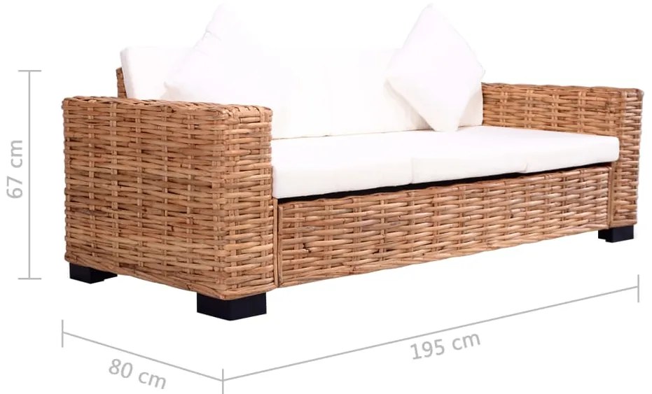 Set di Divani da Giardino con Cuscini 2 pz in Rattan Naturale