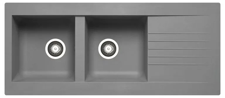 Lavello integrato 2 vasche con gocciolatoio laterale destro o sinistro DELINIA Scirocco resina L 50 x L 116 cm grigio