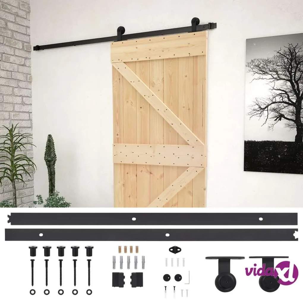 vidaXL Porta Scorrevole con Set Hardware 100x210 cm in Legno di Pino