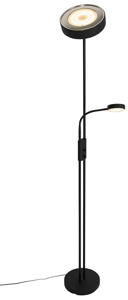 Lampada da terra nera con LED e dimmer con luce di lettura - Kelso