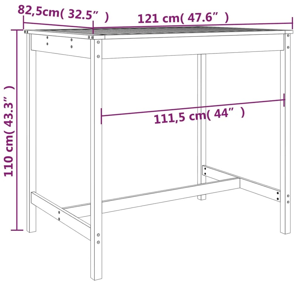 Set Bar da Giardino 5 pz Grigio in Legno Massello di Pino