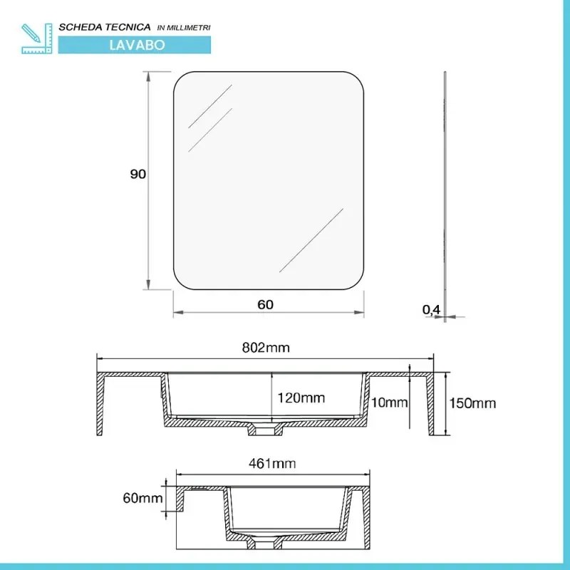 Mobile bagno sospeso 80 cm noce canaletto con lavabo sospeso e specchio - Numa