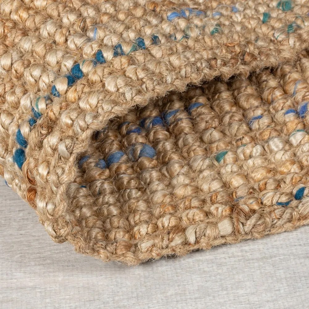 Passatoia blu/di colore naturale in iuta tessuta a mano 60x230 cm Jute Boucle Blue – Flair Rugs