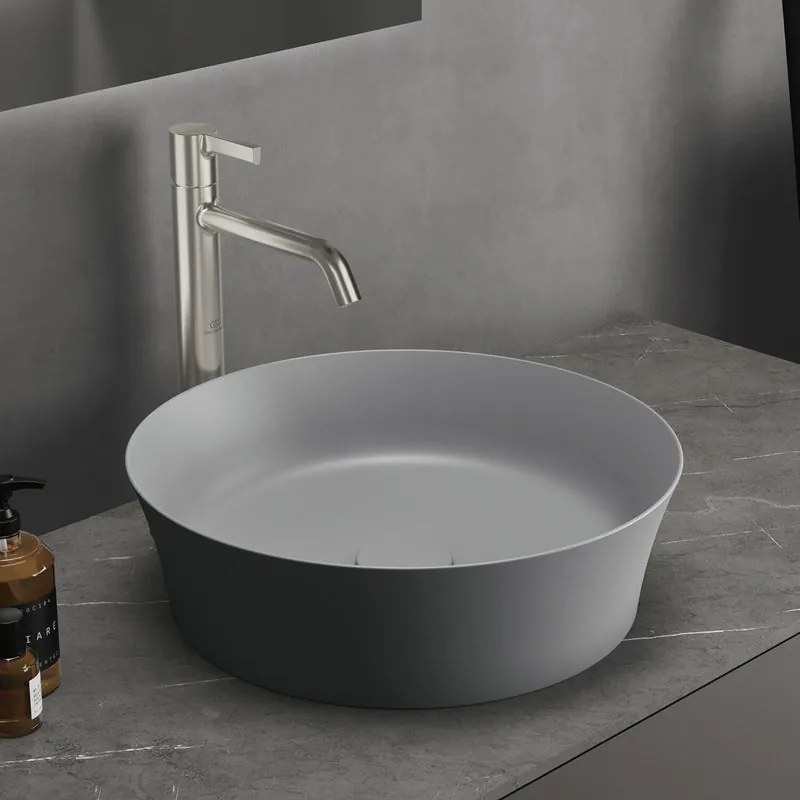 Lavabo da appoggio tondo in ceramica L 40 x P 40 x H 12 cm cemento grigio