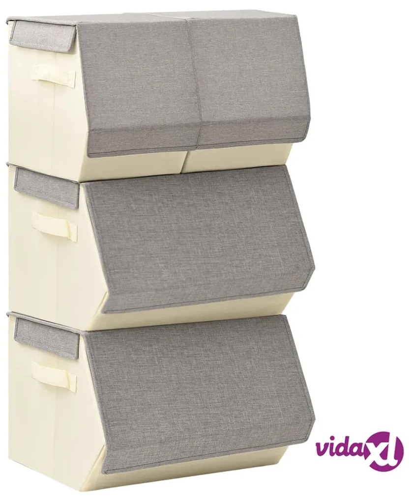 vidaXL Scatole Portaoggetti Impilabili Set 4pz Tessuto Grigio e Crema