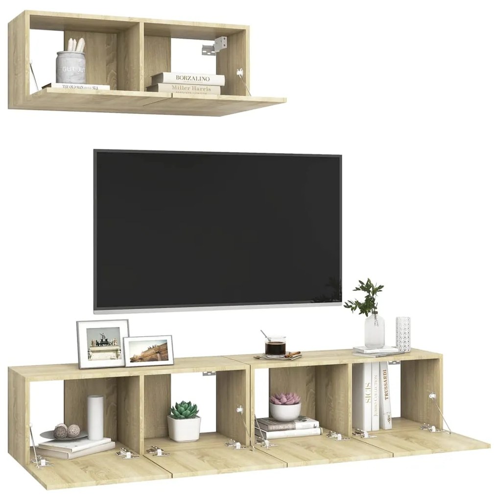 Mobili porta tv 3 pz rovere sonoma in legno multistrato