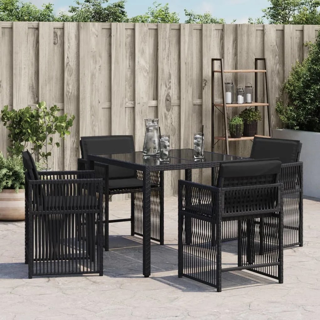 Sedie da giardino con cuscini 4 pz nere in polyrattan