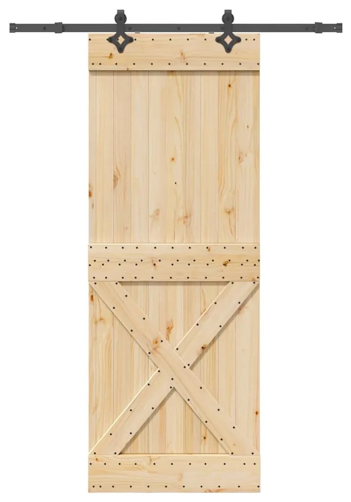 Porta Scorrevole Con Set Hardware 85x210 Cm Legno Massello Pino /