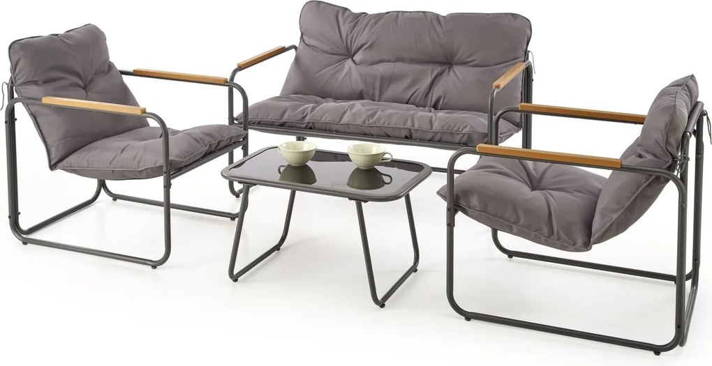 Set da giardino HUDSON con divano, 2 poltrone e tavolino – grigio chiaro / marrone