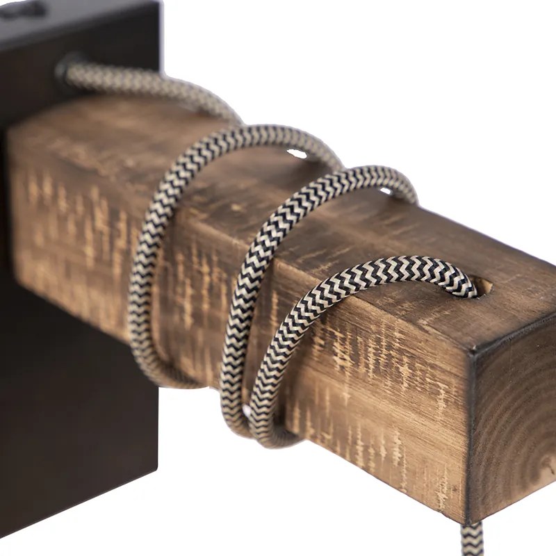 Applique da parete industriale nera con legno - Gallow