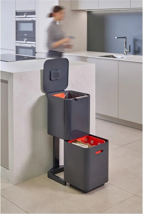 Bidone in acciaio grigio per rifiuti differenziati 40 l Totem Compact - Joseph Joseph