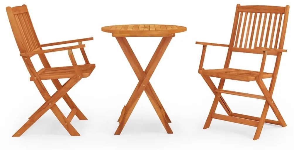 Set Pranzo Pieghevole Da Esterno 3 Pz İn Massello Di Eucalipto /