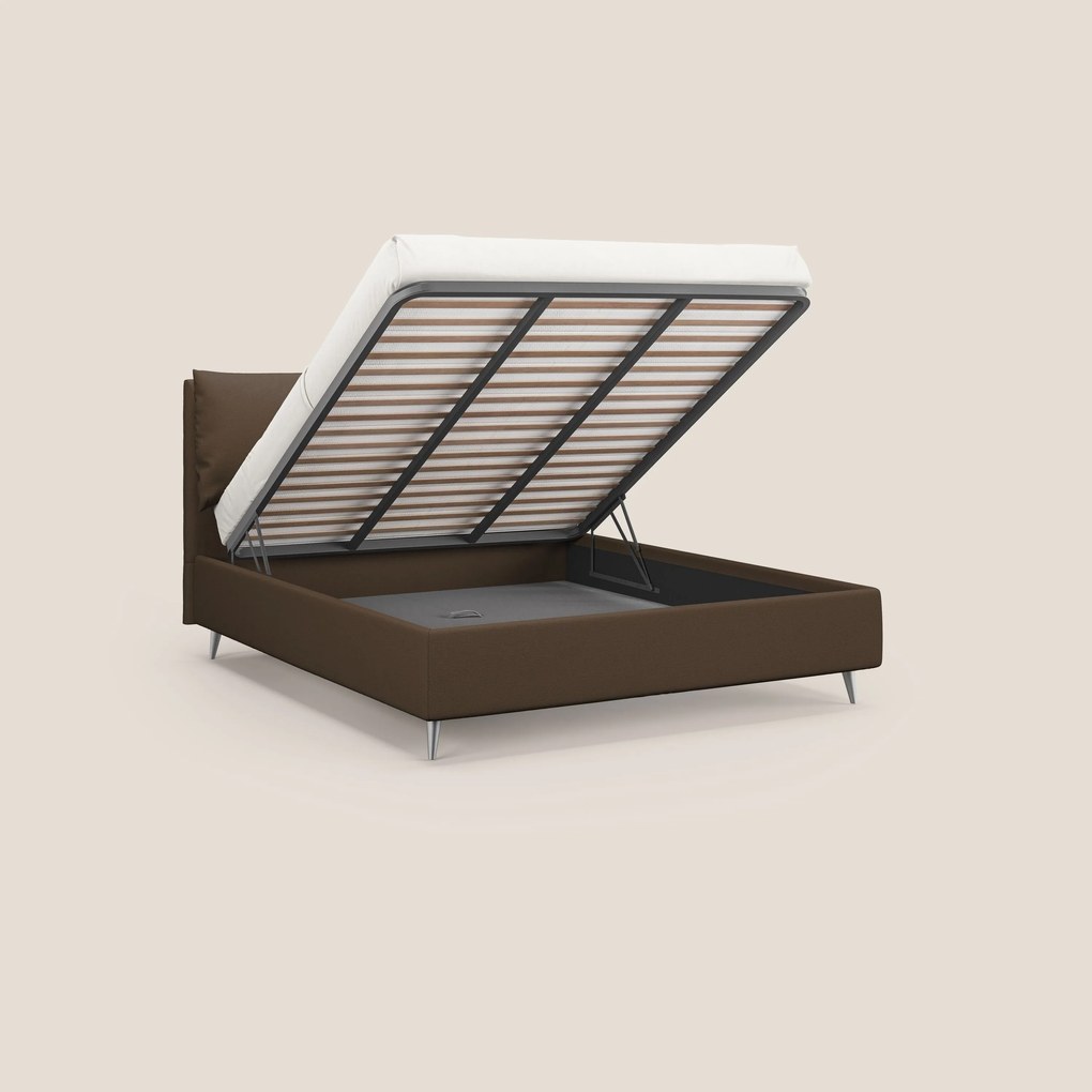 Elsa letto imbottito con vano contenitore in tessuto smacchiabile T05 marrone