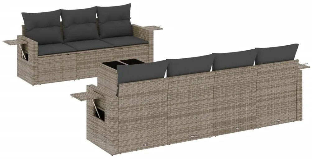 Set Divano da Giardino 8 pz con Cuscini Grigio in Polyrattan