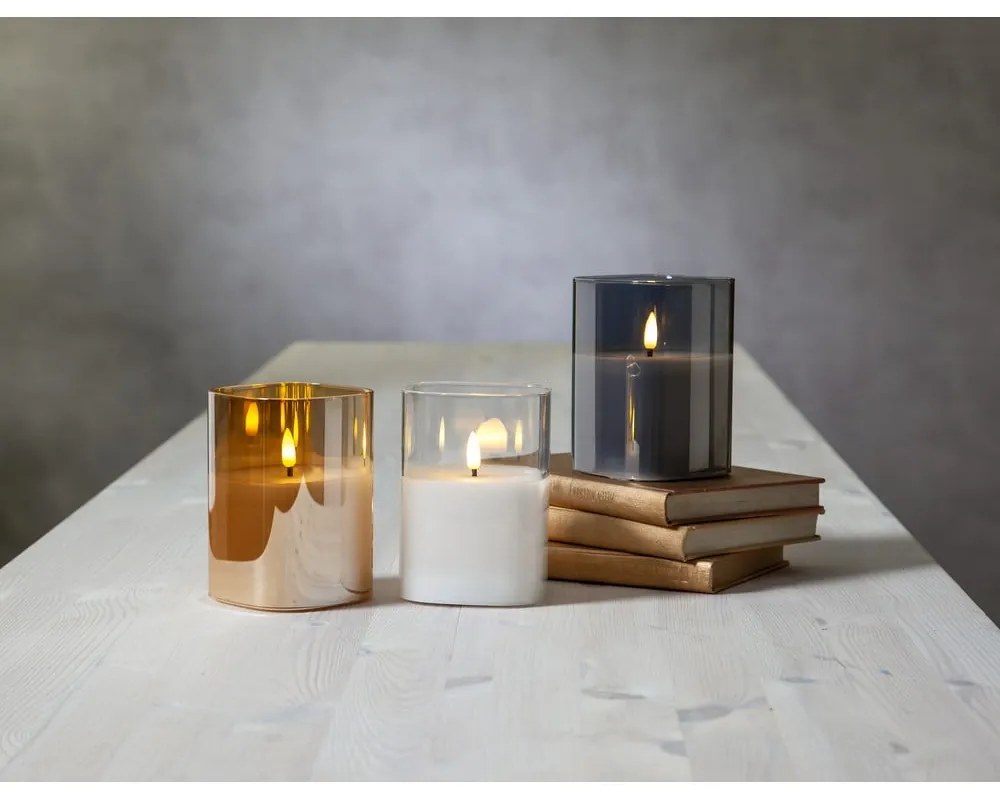 Candela di cera a LED grigia in vetro, altezza 12,5 cm Flamme - Star Trading