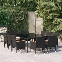 Set da Pranzo per Giardino 11 pz in Polyrattan Nero 3058568