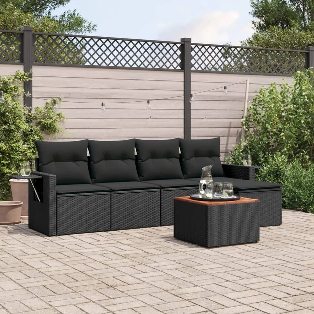 Set divano da giardino 6 pz con cuscini nero in polyrattan