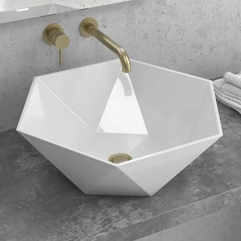 Kamalu - lavabo da appoggio 45cm forma esagonale bianca | litos-k45