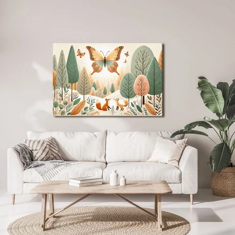 Quadro su tela – Volpi sotto una farfalla volante