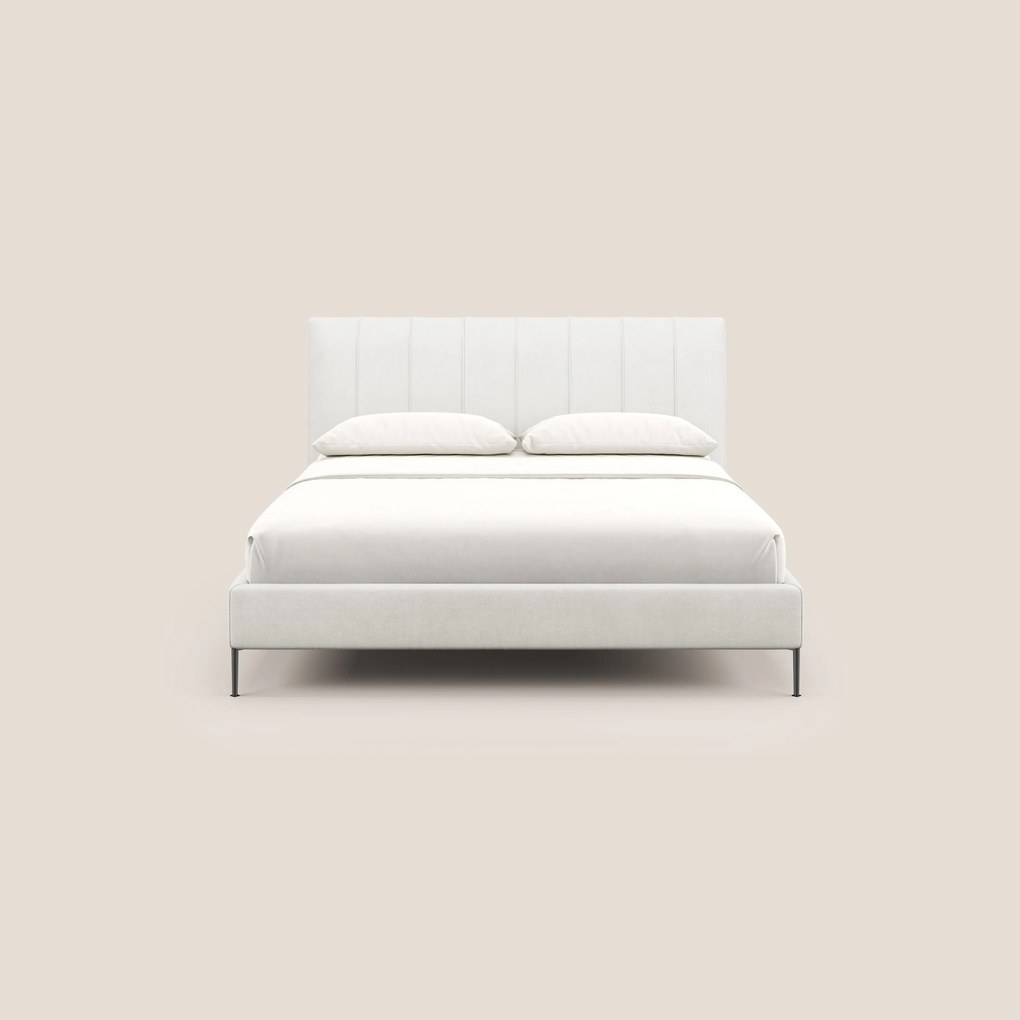Calliope letto imbottito piedini alti completamente sfoderabile in tessuto smacchiabile T17 bianco