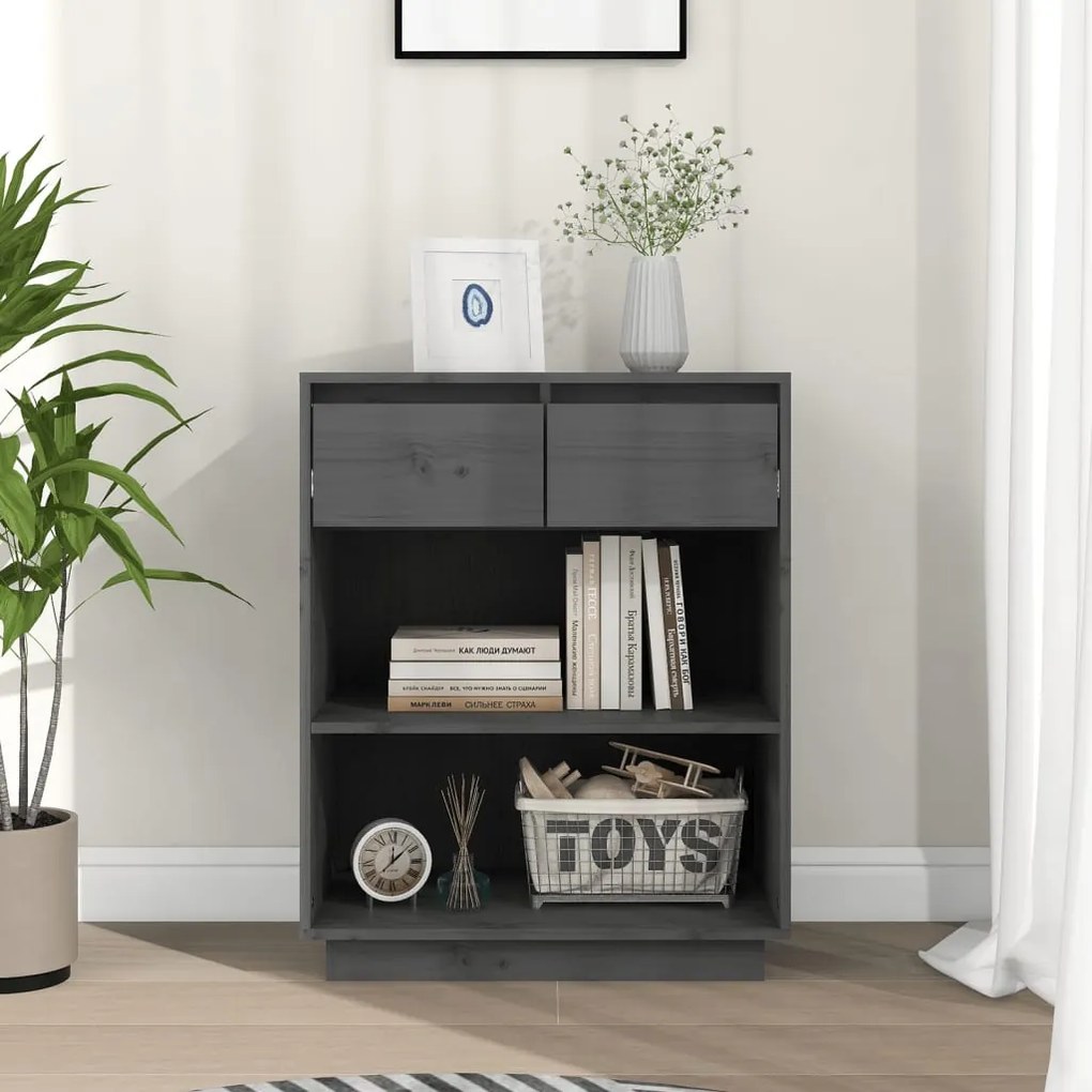 Mobile Consolle Grigio 60x34x75 Cm İn Legno Massello Di Pino /