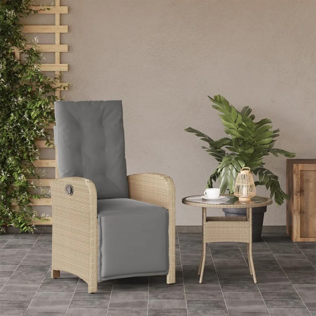 Sedia reclinabile giardino e poggiapiedi beige misto polyrattan