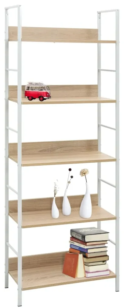 Scaffale libri 5 ripiani rovere 60x27,6x158,5 legno multistrato