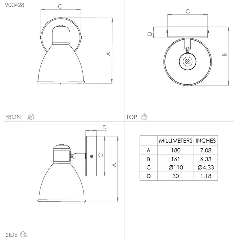 Applique Moderna San Peri 1 Luce Acciaio Nero E Bianco