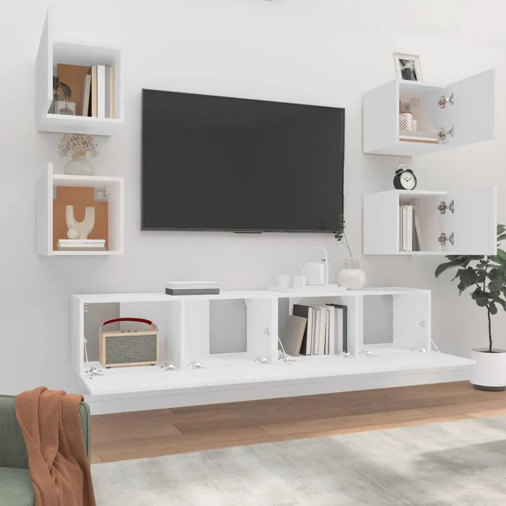 Set di mobili porta tv 6 pz bianco in legno multistrato