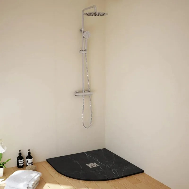 Piatto doccia SANYCCES in resina STRATO Marquina nero e grafite L 90 x L 90 cm