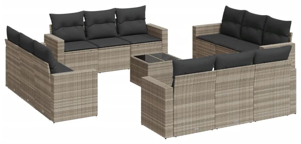 Set divani giardino 13 pz con cuscini grigio chiaro polyrattan