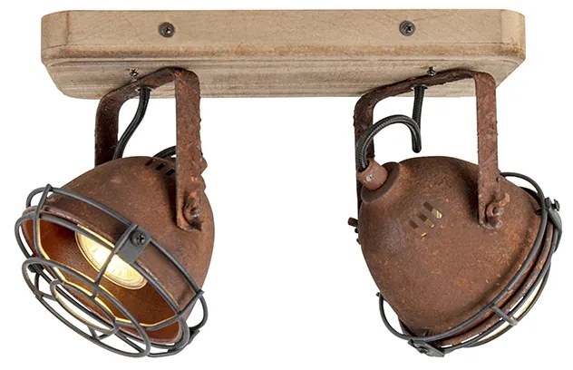 Faretto industriale ruggine marrone con legno inclinabile 2 luci - Gina