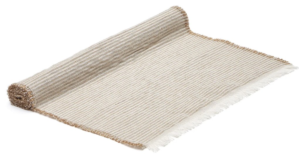 Kave Home - Runner da tavola Vilat beige con frange 46 x 140 cm